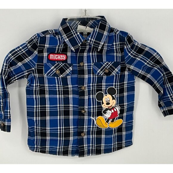 Disney Baby Mickey Mouse Plaid‎ Button-Up Shirt 24M Cotton - Picture 3 of 6